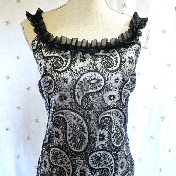 Size S Retro Shift Dress Ruffled Trim Vintage Fabric NWT - Picture 3 of 10